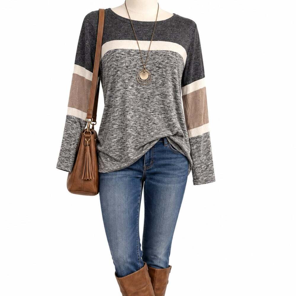 Maurices Colorblock Long Sleeve Top Slouchy Relaxed Casual Knit Soft Womens Sm